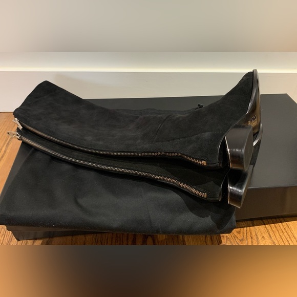 New Alexander Wang Sigrid Black Suede Tall Boots Cut out Heel Shoes - Picture 12 of 16